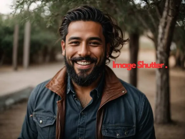 Handsome hispanic man with beard smiling happy outdoors